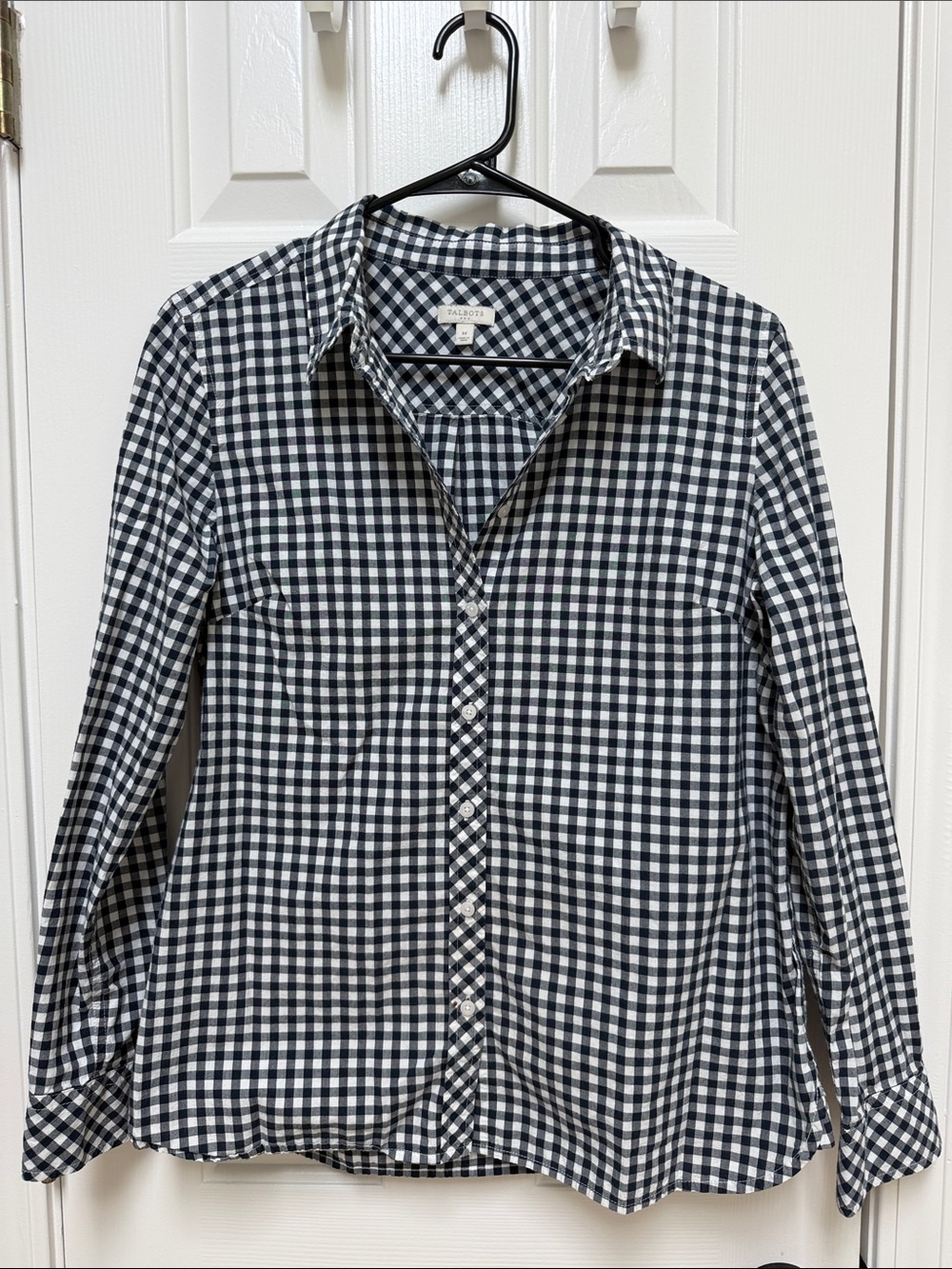 Talbots Black and White Gingham Button-Down Shirt